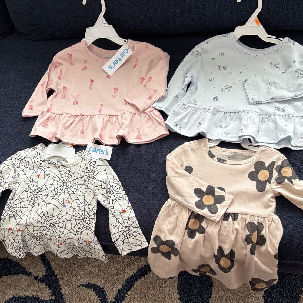 Carter's Girls' Long Sleeve Peplum Tops - Pink, Blue, Cream, Tan